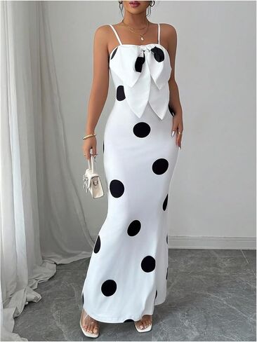 Verdusa Women's Polka Dots Bow Dress Elegant Sleeveless Fishtail Maxi Dresses Brunch Outfits in Saudi Arabia