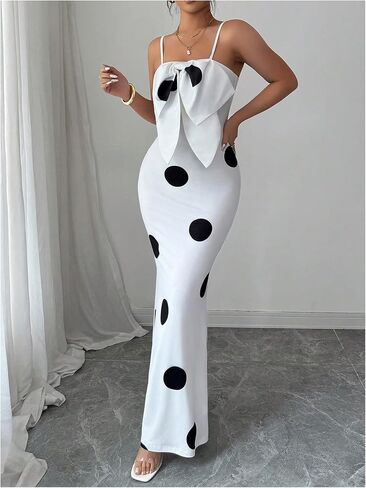 Verdusa Women's Polka Dots Bow Dress Elegant Sleeveless Fishtail Maxi Dresses Brunch Outfits in Saudi Arabia