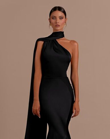 High Neck Satin Prom Dresses Long Ball Gown for Women Mermaid Red Carpet Dress with Train 2025 in Saudi Arabia