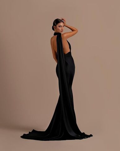 High Neck Satin Prom Dresses Long Ball Gown for Women Mermaid Red Carpet Dress with Train 2025 in Saudi Arabia