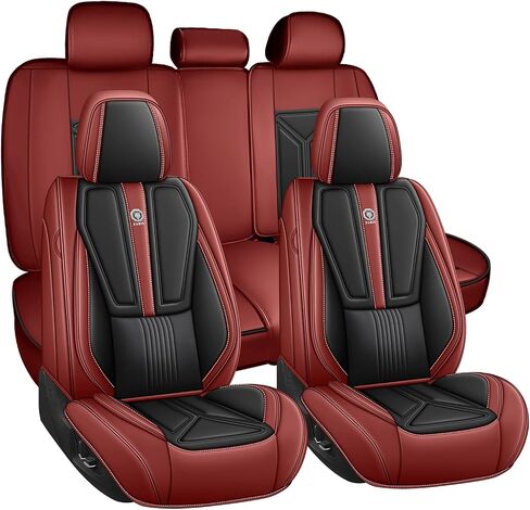 غطاء مقعد السيارة لسيارة Hyundai Genesis 2009-2016، غطاء مقعد جلدي للسيارة، غطاء وسائد السيارة المسامي، واقي مقعد مقاوم للماء، (مجموعة كاملة، أسود وأحمر) in Kuwait