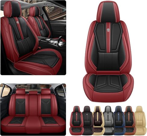 غطاء مقعد السيارة لسيارة Hyundai Genesis 2009-2016، غطاء مقعد جلدي للسيارة، غطاء وسائد السيارة المسامي، واقي مقعد مقاوم للماء، (مجموعة كاملة، أسود وأحمر) in Kuwait