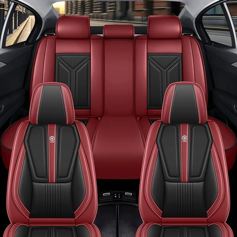 غطاء مقعد السيارة لسيارة Hyundai Genesis 2009-2016، غطاء مقعد جلدي للسيارة، غطاء وسائد السيارة المسامي، واقي مقعد مقاوم للماء، (مجموعة كاملة، أسود وأحمر) in Kuwait