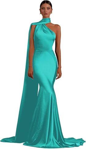 High Neck Satin Prom Dresses Long Ball Gown for Women Mermaid Red Carpet Dress with Train 2025 in Saudi Arabia