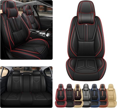 غطاء مقعد السيارة لسيارة Hyundai Genesis 2009-2016، غطاء مقعد جلدي للسيارة، غطاء وسائد السيارة المسامي، واقي مقعد مقاوم للماء، (مجموعة كاملة، أسود وأحمر) in Kuwait