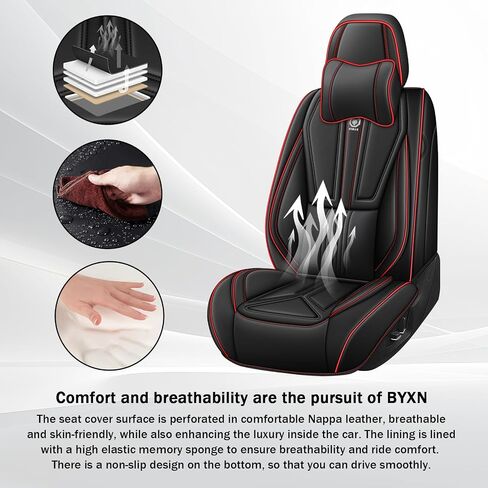 غطاء مقعد السيارة لسيارة Hyundai Genesis 2009-2016، غطاء مقعد جلدي للسيارة، غطاء وسائد السيارة المسامي، واقي مقعد مقاوم للماء، (مجموعة كاملة، أسود وأحمر) in Kuwait