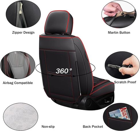 غطاء مقعد السيارة لسيارة Hyundai Genesis 2009-2016، غطاء مقعد جلدي للسيارة، غطاء وسائد السيارة المسامي، واقي مقعد مقاوم للماء، (مجموعة كاملة، أسود وأحمر) in Kuwait