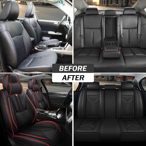 غطاء مقعد السيارة لسيارة Hyundai Genesis 2009-2016، غطاء مقعد جلدي للسيارة، غطاء وسائد السيارة المسامي، واقي مقعد مقاوم للماء، (مجموعة كاملة، أسود وأحمر) in Kuwait
