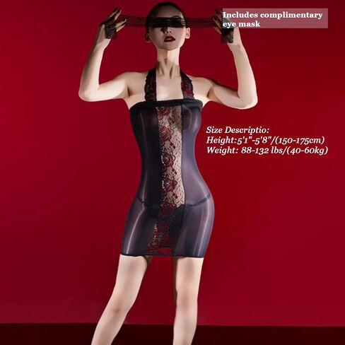 Bodystocking for Women's Sexy Oil Shiny Body Stocking 5D Neck Sling Sexy Lace Catsuit Halter Dress Full Body Stockings in Saudi Arabia