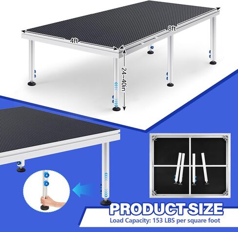 Tandefio 4' x 4' Portable Stage with Height Adjustable Riser (24" -40") Platform Modular System Stage Easy to Carry Assemble for Events Performances at School Auditoriums Concerts Restaurants Bars in Kuwait