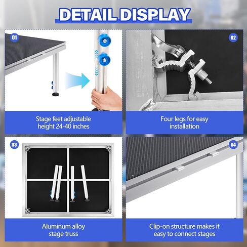 Tandefio 4' x 4' Portable Stage with Height Adjustable Riser (24" -40") Platform Modular System Stage Easy to Carry Assemble for Events Performances at School Auditoriums Concerts Restaurants Bars in Kuwait