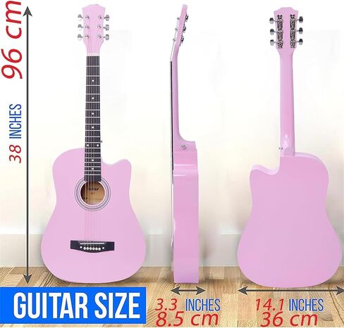 Rosefinch 38 inch Acoustic Beginner Guitar 3/4 Size Basswood Glossy Folk Guitar Starter Kits W/Bag Picks Capo Strap Steel Strings 38 inch White in Saudi Arabia
