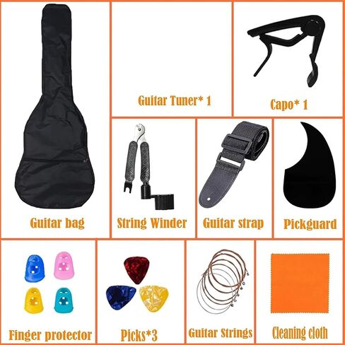 Rosefinch 38 inch Acoustic Beginner Guitar 3/4 Size Basswood Glossy Folk Guitar Starter Kits W/Bag Picks Capo Strap Steel Strings 38 inch White in Saudi Arabia