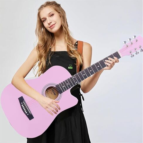 Rosefinch 38 inch Acoustic Beginner Guitar 3/4 Size Basswood Glossy Folk Guitar Starter Kits W/Bag Picks Capo Strap Steel Strings 38 inch White in Saudi Arabia
