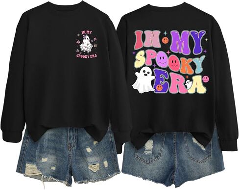 In My Spooky Era Sweatshirt for Women Halloween Ghost Graphic Sweatshirts Long Sleeve Pullover Shirt Tops in Saudi Arabia