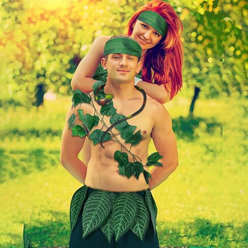 2 Pcs Leaf Hula Skirt and Hawaiian Costumes for Couples Adam Eve Outfit for Halloween Cosplay Dress up Party in Saudi Arabia