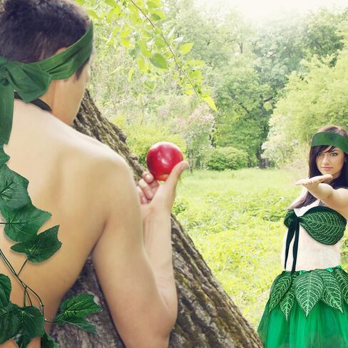 2 Pcs Leaf Hula Skirt and Hawaiian Costumes for Couples Adam Eve Outfit for Halloween Cosplay Dress up Party in Saudi Arabia