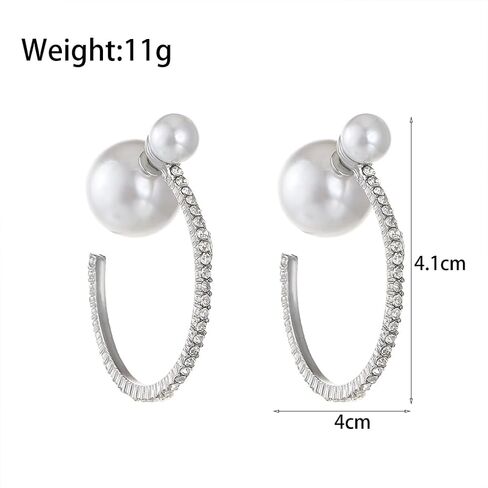 Large Pearl Rhinestone Hoop Earrings for Women, Chunky Sparkly Crystal Statement Hoop Earrings Trendy Cubic Zirconia Prom Party Jewelry Gifts in Kuwait
