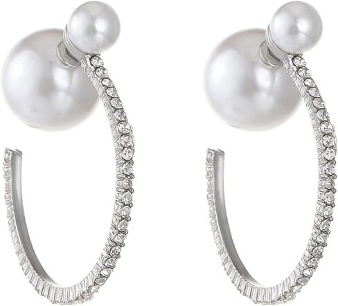 Large Pearl Rhinestone Hoop Earrings for Women, Chunky Sparkly Crystal Statement Hoop Earrings Trendy Cubic Zirconia Prom Party Jewelry Gifts in Kuwait