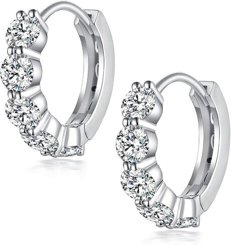 Moissanite Hoop Earring, 925 Sterling Silver 1.4ct D Color Moissanite Earrings, 18K White Gold Plated Huggie Hoop Earrings for Women in Saudi Arabia