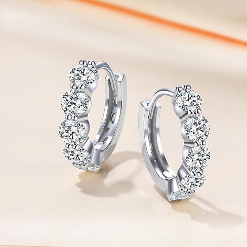 Moissanite Hoop Earring, 925 Sterling Silver 1.4ct D Color Moissanite Earrings, 18K White Gold Plated Huggie Hoop Earrings for Women in Saudi Arabia
