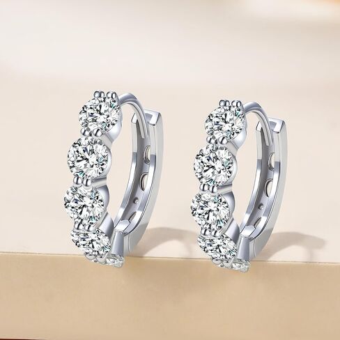 Moissanite Hoop Earring, 925 Sterling Silver 1.4ct D Color Moissanite Earrings, 18K White Gold Plated Huggie Hoop Earrings for Women in Saudi Arabia