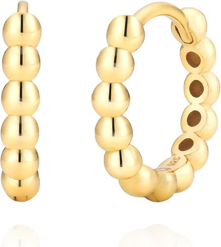 هيبوالرجينيك 925 الفضة الاسترليني 14K مطلية بالذهب مطرز هوب Huggie أقراط in Kuwait