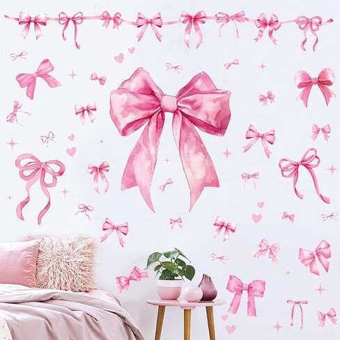 Pink Bow Wall Decal Stickers Christmas Decorations Stickers Removable Christmas Decorations Indoor Home Decor for Room Nursery School Restaurant Cafe Door Window Party in Saudi Arabia