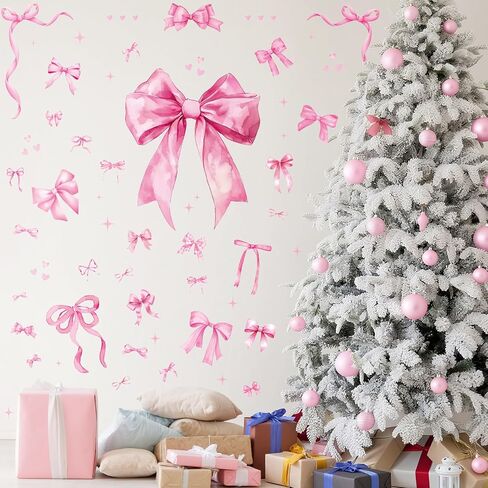Pink Bow Wall Decal Stickers Christmas Decorations Stickers Removable Christmas Decorations Indoor Home Decor for Room Nursery School Restaurant Cafe Door Window Party in Saudi Arabia