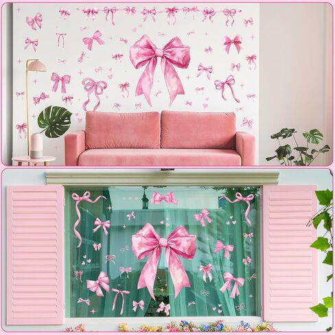 Pink Bow Wall Decal Stickers Christmas Decorations Stickers Removable Christmas Decorations Indoor Home Decor for Room Nursery School Restaurant Cafe Door Window Party in Saudi Arabia