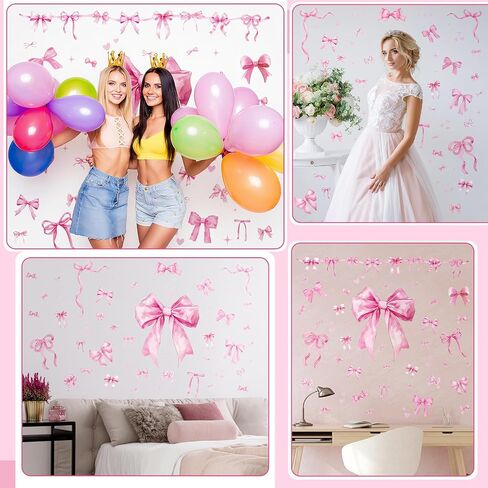 Pink Bow Wall Decal Stickers Christmas Decorations Stickers Removable Christmas Decorations Indoor Home Decor for Room Nursery School Restaurant Cafe Door Window Party in Saudi Arabia