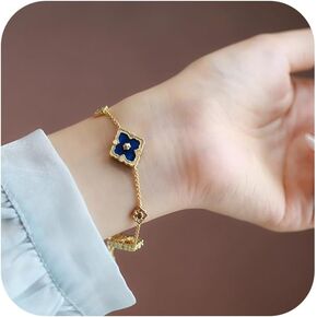 Bracelets for Women, 18K Gold Plated Four Leaf Clover Bracelet, Double-Sided Lucky Bracelets, Cute Flower Adjustable Link Chain Bracelets, Trendy Jewelry Gifts in Saudi Arabia