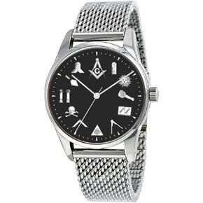 The Classic Masonic Emblem Black Dial Watch Has Adjustable Stainless Steel Mesh Band in Saudi Arabia