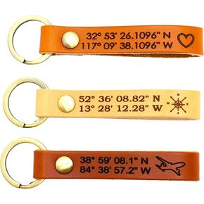 Custom Personalized Leather Keychain for Men and Women - Personalized Keychains Coordinates, Where it All Began, 3 Year Anniversary Gift. in Saudi Arabia