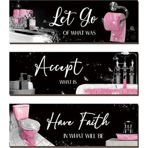 Honoson 3 Pcs Pink Bathroom Decor Wall Art Bathroom Pictures Decor Accept Let Go Have Faith Wood Wall Hanging Sign for Home Spa Laundry 11. 8 x 3. 9 x 0. 2 Inches in Saudi Arabia