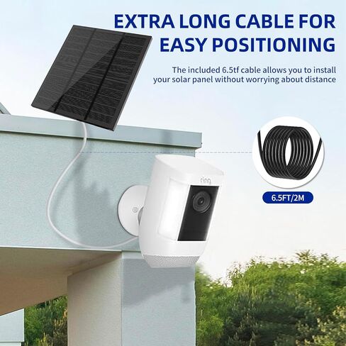 for Ring Solar Panel Outdoor Cam Plus,Stick Up Cam Pro, Outdoor Cam (Stick Up Cam), Spotlight Cam Pro,Spotlight Cam Plus，Charge The Camera battery/2M Long Cable 5W Solar Panel (1, Black) in Kuwait