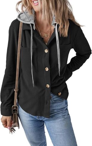 جاكيت نسائي طويل الأكمام بأزرار سفلية من سروال قصير كاجوال معاطف قصيرة بغطاء للرأس in Kuwait