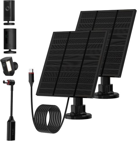 for Ring Solar Panel Outdoor Cam Plus,Stick Up Cam Pro, Outdoor Cam (Stick Up Cam), Spotlight Cam Pro,Spotlight Cam Plus，Charge The Camera battery/2M Long Cable 5W Solar Panel (1, Black) in Kuwait