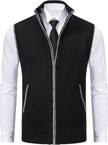 Men's Fleece Vest Work Daily Leisure, Thickened Stand Collar Zipper Sleeveless Sweater Vest, Mens Zipper Vest in Saudi Arabia