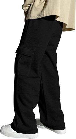 Mens Cargo Sweatpants Baggy Fleece Wide Leg Sweat Pants Heavyweight Drawstring Elastic Waist Hiking Pants with Pockets in Saudi Arabia