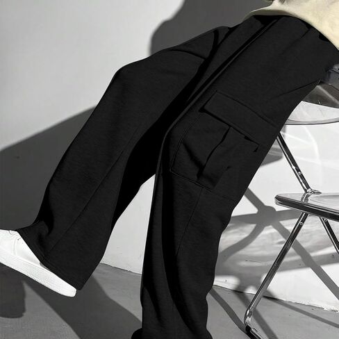 Mens Cargo Sweatpants Baggy Fleece Wide Leg Sweat Pants Heavyweight Drawstring Elastic Waist Hiking Pants with Pockets in Saudi Arabia