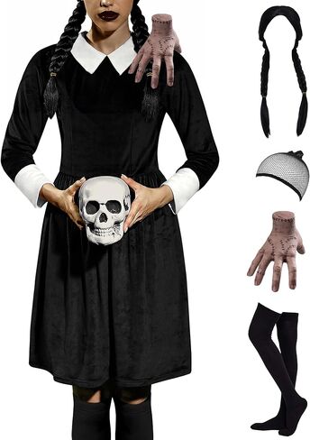 Women's 5PCS Halloween Costume Velvet Dress with Peter Pan Collar in Saudi Arabia