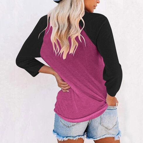 Fall 3/4 Sleeve Tops for Women Crewneck Color Block Shirts Dressy Casual Work Loose Soft Blouses Tunic Top in Saudi Arabia