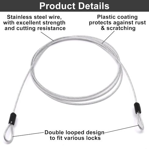 3Pcs 7Ft Black Long Security Cable Lock, Lock Cable Security Cable with Loops Double Loops Long Cable Lock Cable Wire Outdoor Clothesline Luggage (2.5mm) in Kuwait