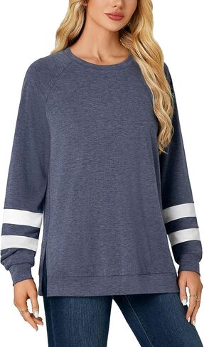 Women's Crew Neck Side Split Hem Loose fit Long Sleeve Pullover Tunic Top in Saudi Arabia