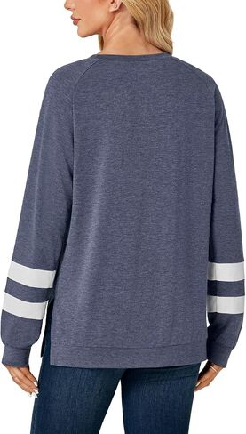 Women's Crew Neck Side Split Hem Loose fit Long Sleeve Pullover Tunic Top in Saudi Arabia