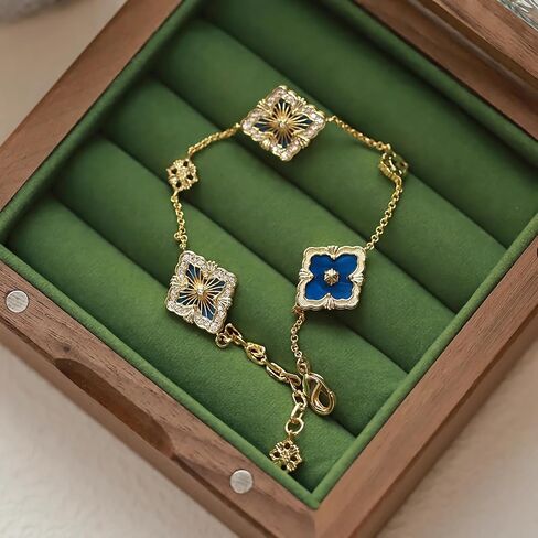 Bracelets for Women, 18K Gold Plated Four Leaf Clover Bracelet, Double-Sided Lucky Bracelets, Cute Flower Adjustable Link Chain Bracelets, Trendy Jewelry Gifts in Saudi Arabia