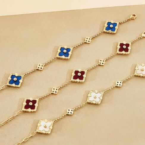 Bracelets for Women, 18K Gold Plated Four Leaf Clover Bracelet, Double-Sided Lucky Bracelets, Cute Flower Adjustable Link Chain Bracelets, Trendy Jewelry Gifts in Saudi Arabia