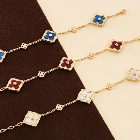 Bracelets for Women, 18K Gold Plated Four Leaf Clover Bracelet, Double-Sided Lucky Bracelets, Cute Flower Adjustable Link Chain Bracelets, Trendy Jewelry Gifts in Saudi Arabia