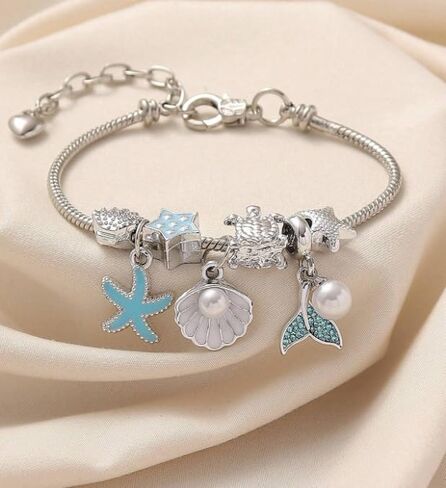 Summer Ocean Vacation Style Link Bracelet Creative Cute Animal Pendent Bangles Women Fashion Daily Wear Bohemian Zircon Beaded Bracelets Jewelry Accessories Gift for Friends in Saudi Arabia